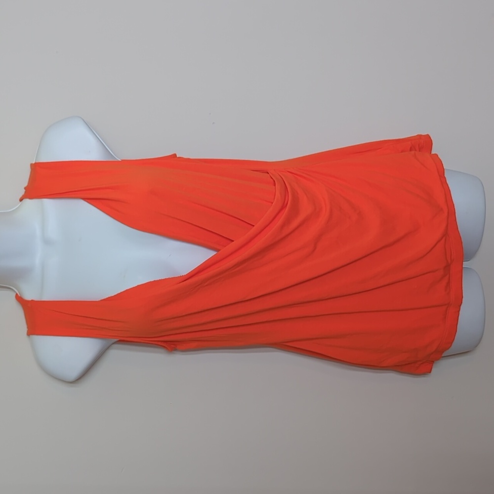 Saks Fifth Avenue Black Label Orange Plunge Neck Sleeveless Blouse Size M